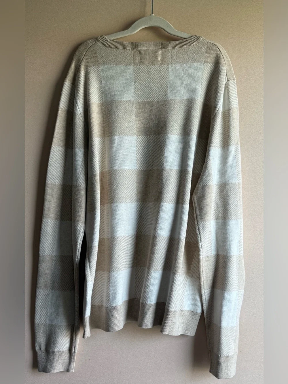 J. Crew Beige and Cream Check Crewneck Sweater